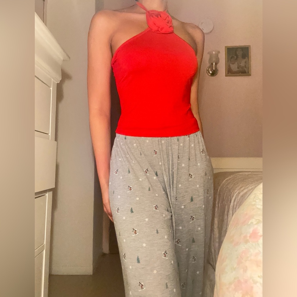 Red Halter Rosette Cami Tank Top